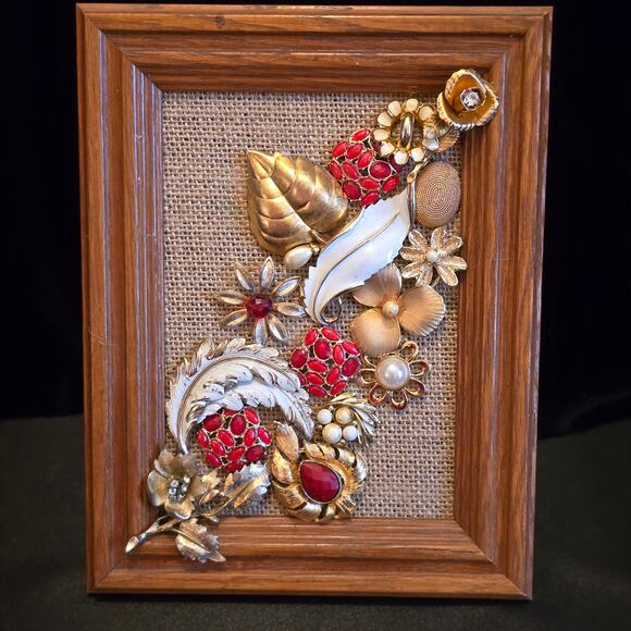 Hand Crafted Framed Jewelry Art 7"W x 9"H - Picture 1 of 6